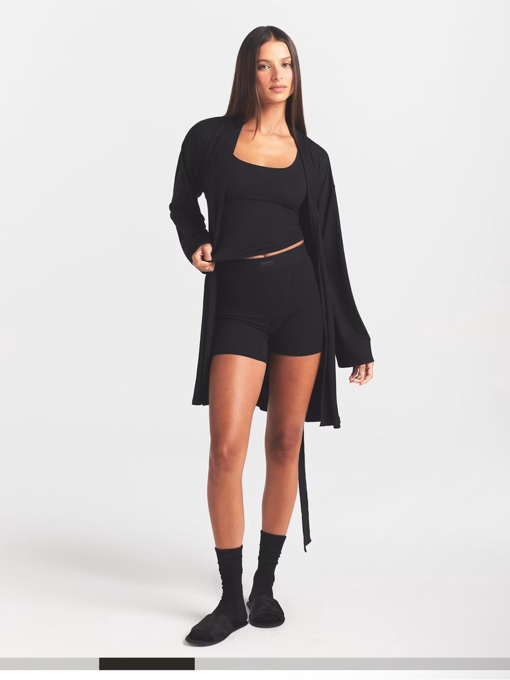 SKIMS Black Long Open Front Cardigan Sweater